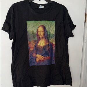 Black T-Shirt with Mona Lisa Print